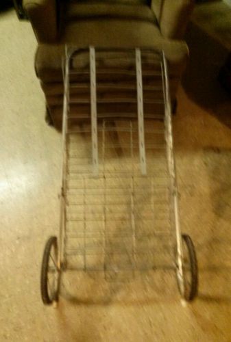 Vtg Laundry Flea Mkt Collapsible Industrial Wire Shopping Cart Basket on Wheels