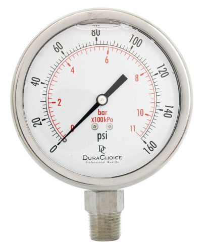 4&#034; all stainless steel oil filled pressure gauge - 1/2&#034; npt lower mount 160psi for sale