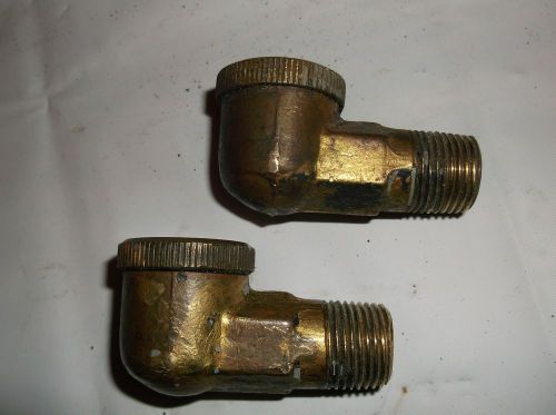 pair of brass oil cups- 90 degree unusual hit &amp; miss engine