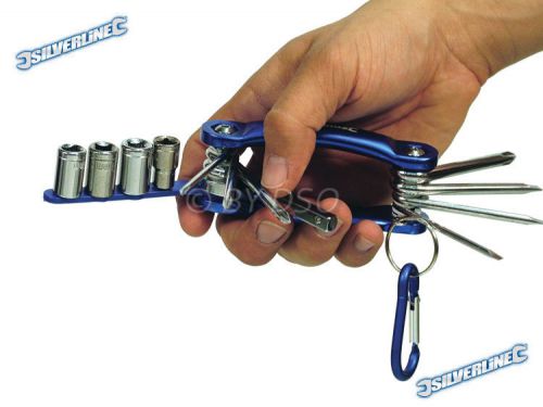 12 piece socket &amp; screwdriver multi-tool chrome vandium with key ring carabiner for sale