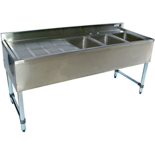 Stainless steel bar sink - 60&#034; - three sink left drain for sale