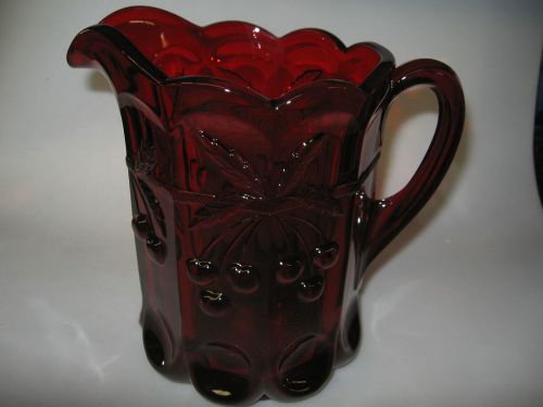 Ruby Red Glass cherry and cable pattern water serving pitcher / royal thumbprint