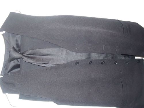 3 Piece Combo - Black Clip On tie, 2 Pocket Bistro Apron and Bistro Vest