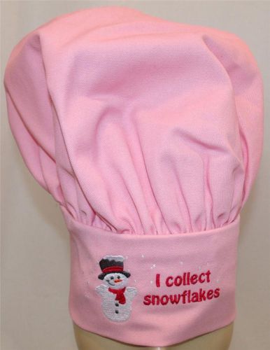 I Collect Snowflakes Cute Snowman &amp; Snow Pink Adjustable Child Size Chef Hat NWT