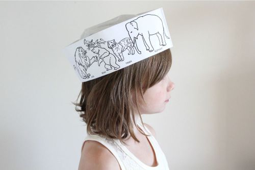 COLOR ME PAPER SODA JERK HATS 5 PACK DINOSAUR AND ZOO