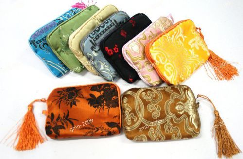 5pcs Mix Colors Chinese Zipper Tassel Silk Camera/Jewelry/Cosmetic Bags Pouches