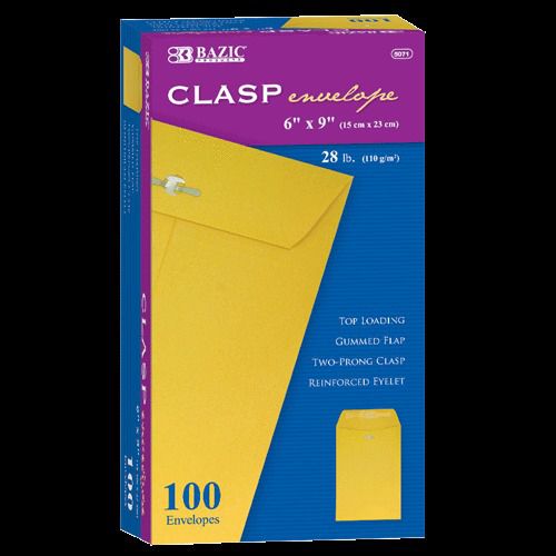 BAZIC 6&#034; X 9&#034; Clasp Envelope (100/Box), Case of 10