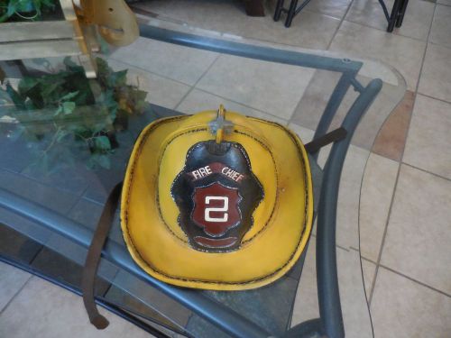 FireCchief #2 Yellow Fire Department Helmet Life-like Decor Dispolay