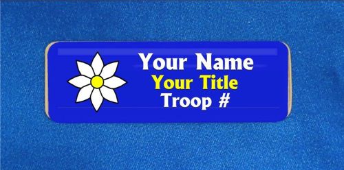 Daisy Flower Blue Custom Personalized Name Tag Badge ID Scouts Girl Florist