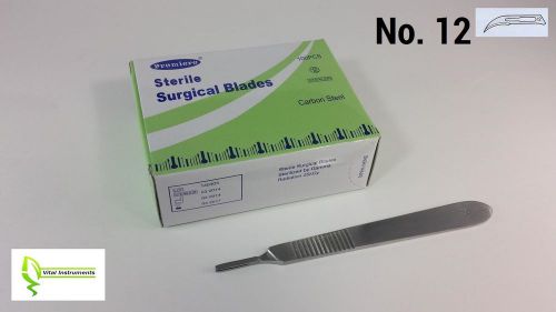100 Surgical Scalpel Blades #12 Sterile Carbon Steel + 1 Scalpel Handle #3