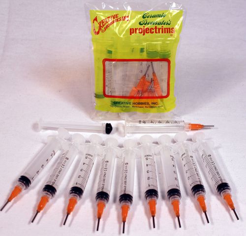 Precision Applicator 5cc Syringe w/15 Gauge Orange Tip -Glue, Henna -10 Pack