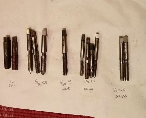 12-Lot Mixed Used Taps = 5/16 &amp; 1/4 = Coarse &amp; Fine + 1/8&#034; Pipe Thread