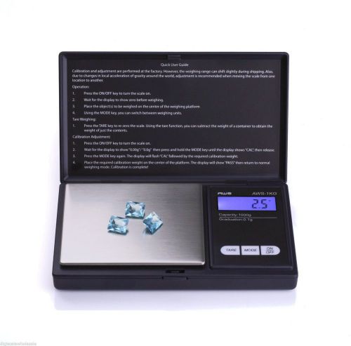 Digital pocket scale amw-1kg american weigh scales 1000g x 0.1g ozt dwt black for sale