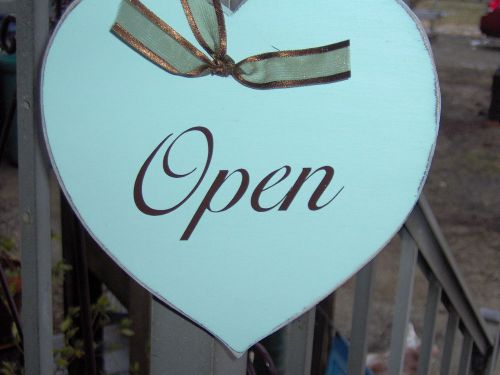 Open closed wood vinyl sign distressed heart two sided business shop store for sale