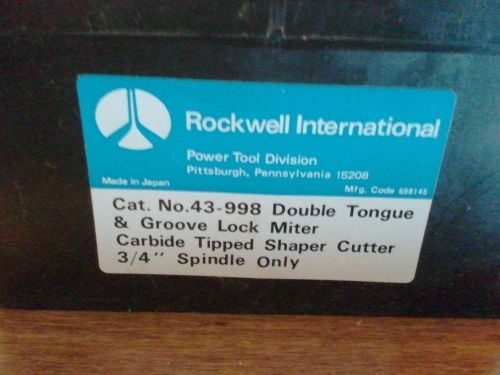 rockwell carbide tipped shaper cutter 43 998 dbl tongue/ groove miter 3/4 hole