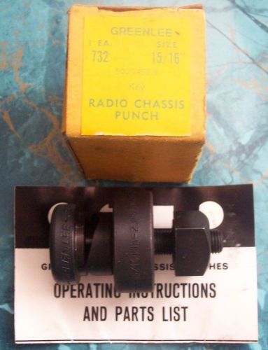 Greenlee 732 15/16&#039;&#039; keyed radio chassis punch in box with operating instr. book for sale