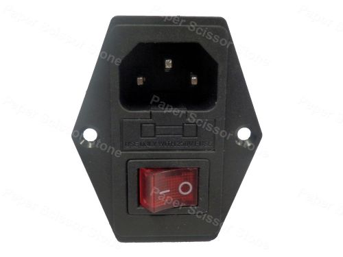 AC 250V 10A Inlet Male Power Socket with Fuse Holder &amp; Red On/Off Switch