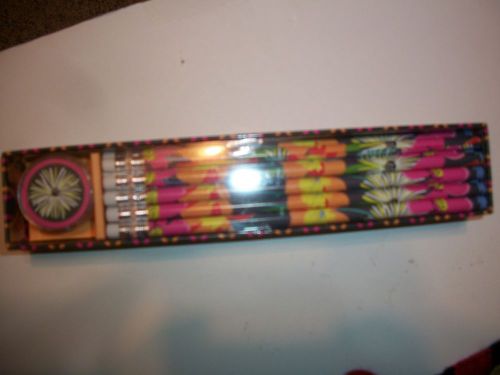 Vera Bradley Pencil Set w Sharpener &#034;Jazzy Blooms &#034; #112270  10-Count New