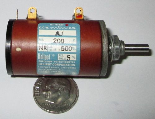 HELIPOT PRECISION POTENTIOMETER 200 OHM 10-TURNS 1/8&#034; SHAFT  WIRE WOUND  NOS