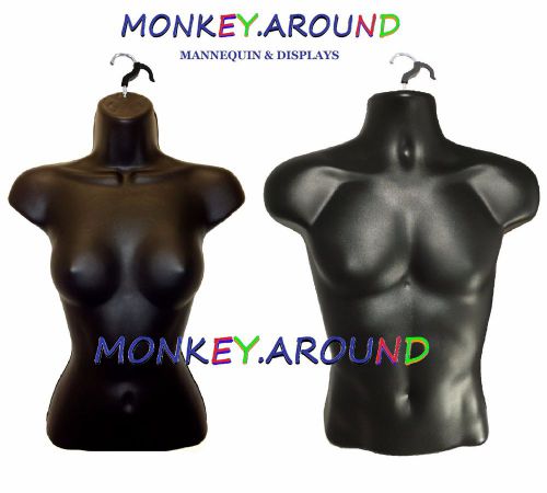 Lot 2 black mannequin dress body torso forms,male female +2 hook-display fixture for sale