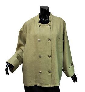 Domestique Linen Jacket Sz M-L Green Smock Chef Garden Slub Weave