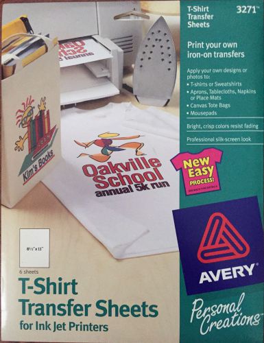 Avery 8.5 x 11&#034; T-Shirt Transfer Sheets For Ink Jet Printers 6 Sheets