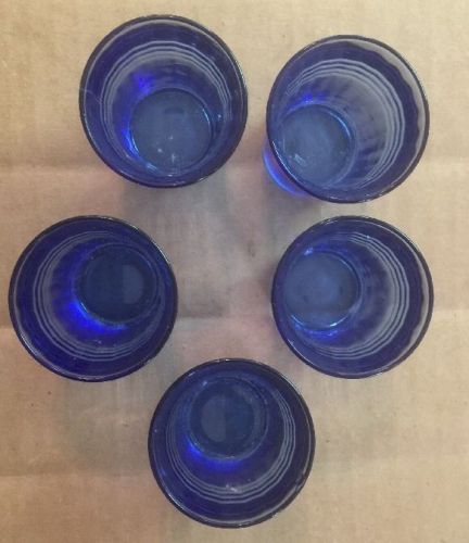 Set Of 5 Blue Glass Shot Glasses Cups 2.5&#034; High 1.5&#034; Wide