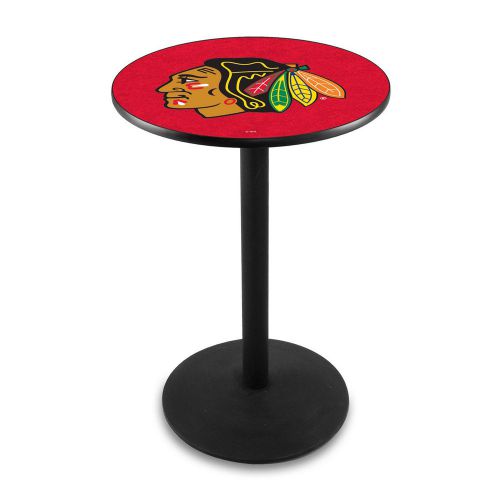 Chicago Blackhawks (Red Background) 42 inch Pub Table with Round Black Stand, Ne