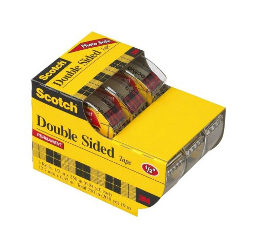 Scotch Permanent Double Sided Tape 1/2 x 250 Inches 18-Roll Caddy 6 PACK