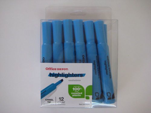 NEW 12 Office Depot Nontoxic BLUE Chisel Tip Highlighters