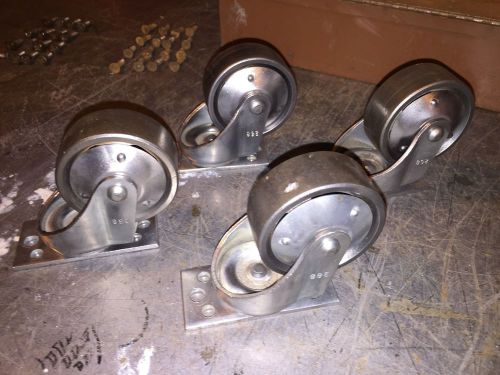 4 Lg Cleaned Vintage Cast Iron Bassick 3-1/4&#034; Swivel Plate Industrial Casters