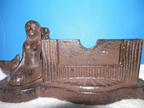 cast iron card holder with mermaid 8&#034; long