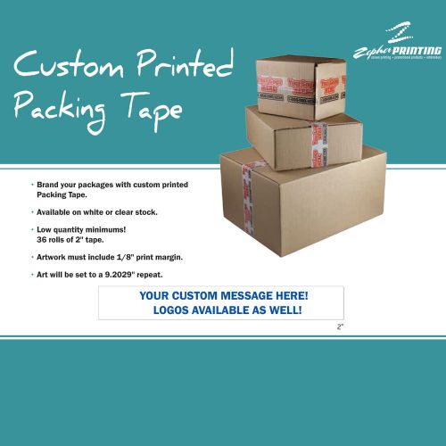 Custom printed carton sealing packing tape - 36 rolls - 2&#034; x 55 yards - 1 color for sale