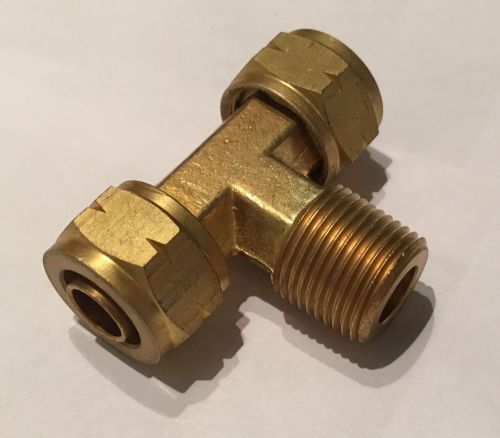 1/2&#034; Tube x 1/2&#034; Tube x 3/8&#034; PT Male- Brass Middle Union Tee Coupling Adapter