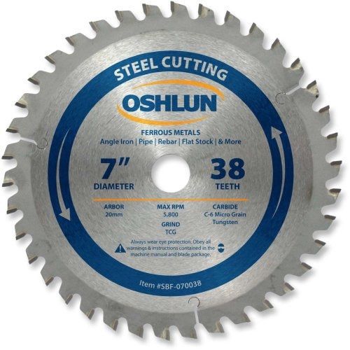 Oshlun SBF-070038 7-Inch 38 Tooth TCG Saw Blade with 20mm Arbor for Mild Steel