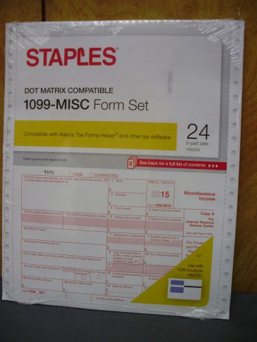 Staples Dot Matrix Compatible 1099-MISC Form Set 24 - 5 Part Sets *2015 TAX YR*