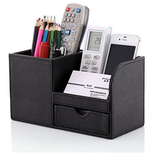 KINGFOM™ Wooden Struction Leather Multi-function Desk Stationery Organizer Box