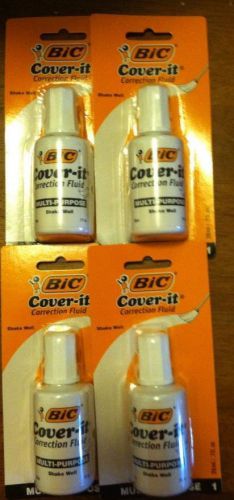 Lot of 4 BIC Cover It Multi Purpose Correction Fluid / White Out, .7fl oz each