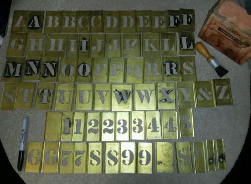 1 1/2 Inch Dunlap Interlocking Brass Letter and Number Stencils Vintage Box