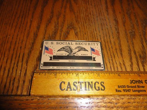 Vintage Old Unused 1960s Metal Social Security SSN Card American Flags &amp; Eagle