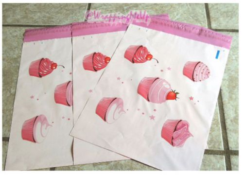 50 -10x13&#034; Designer Series ~Pink Cupcake Flat Poly Mailers, w/Self-seal closure