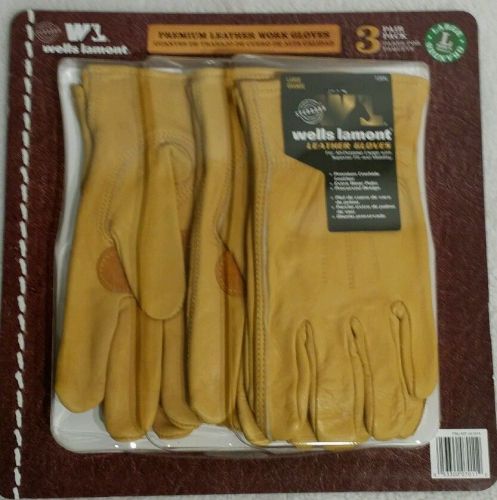 Wells Lamont Premium Leather Work Gloves 3 Pair Pack Large