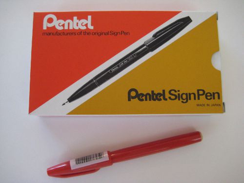 BRAND NEW RED Pentel Sign Pen - Fine Point (( 1 BOX OF 12 PENS )) S520-B