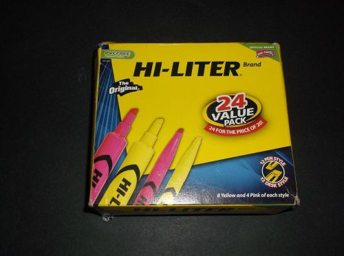 Hi-Liter 24ct Value Pack 8 Yellow 4 Pink NEW