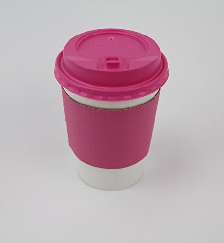 B-KIND 50 Sets Coffee Cups 12 oz Disposable With Pink Lids &amp; Pink Sleeves Hot