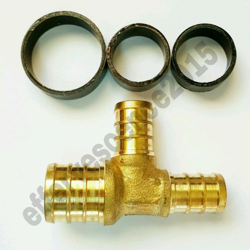 (25) 3/4&#034; x 1/2&#034; x 1/2&#034; pex tee - brass crimp fittings with crimp rings for sale