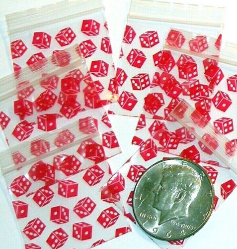 100 Red Dice baggies 1.5 x 1.5&#034;  mini ziplock bags  Apple reclosable 1515