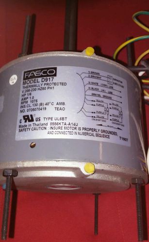 Fasco d917 5.6-inch condenser fan motor, 1/6 hp, 208-230 volts, 1075 rpm, 1speed for sale