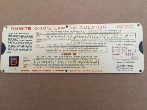Vintage Cardboard Ohmite OHM&#039;s Law Parallel Resistance Calculator