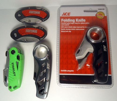 Lot of 5 Craftsman Ace Stanley Folding Lockback Utility Knife Box Cutter Blades